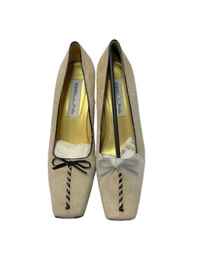 Vintage Bellini Suede Pumps Beige with Bow - Size 7M